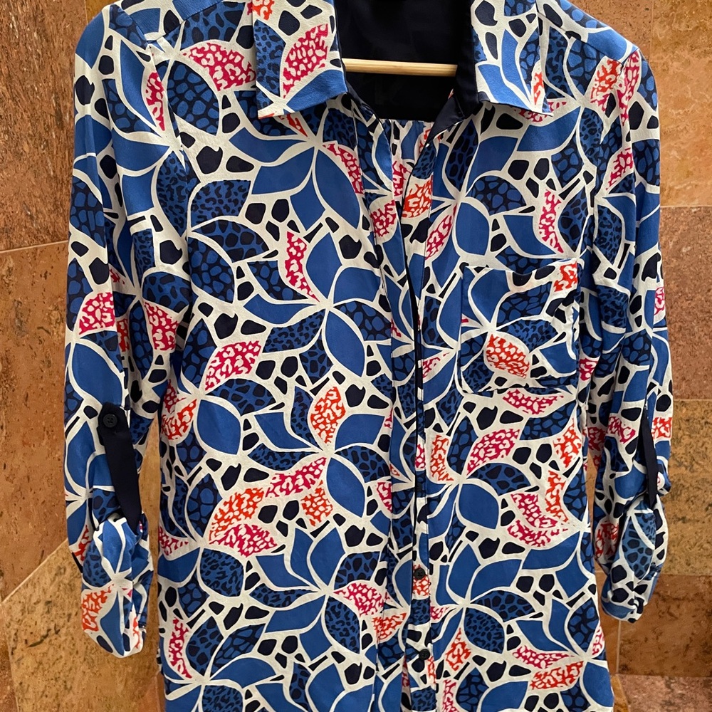 Vibrant Blue and Red Patterned Shirt